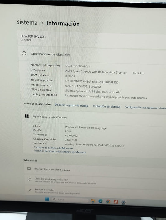 🖥️ PC GAMER – 1TB / 8GB RAM / AMD RYZEN 3 3200G (3.60GHz) ⚡