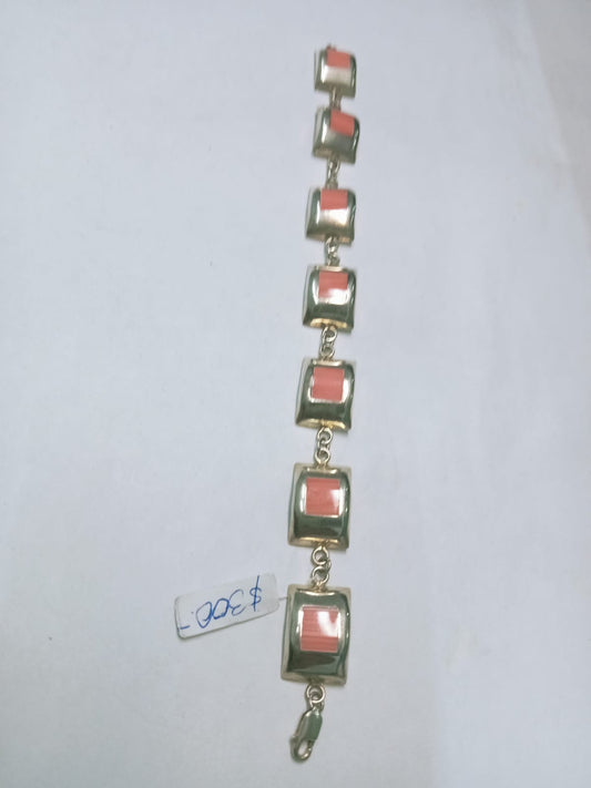 🌸 Pulsera de Plata Diseño de Cuadros con Detalles en Rosa 🌸