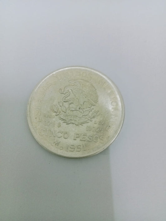 Moneda Hidalgo de 5 Pesos – Plata .720 – 27.5 g – 1951