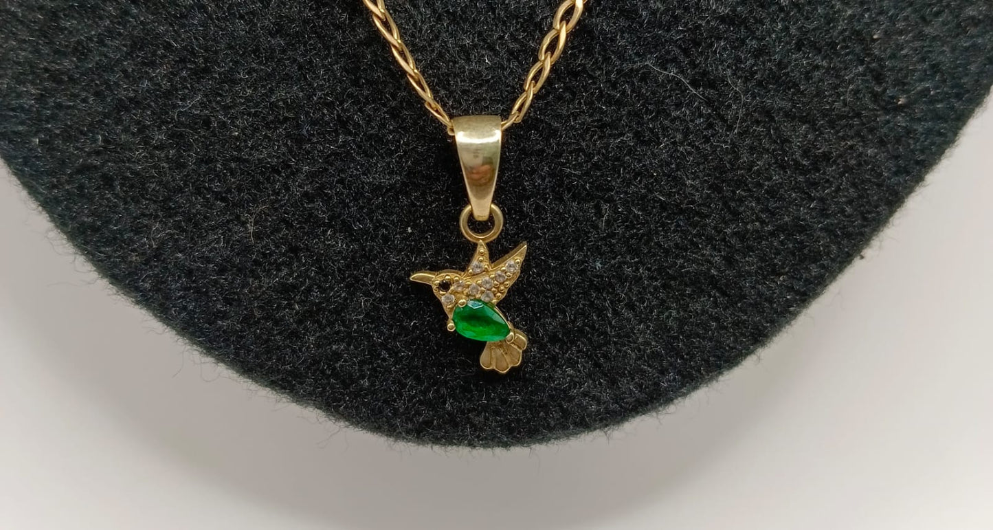 Cadena con dije de colibri ORO 10K peso 4.1gr, usado