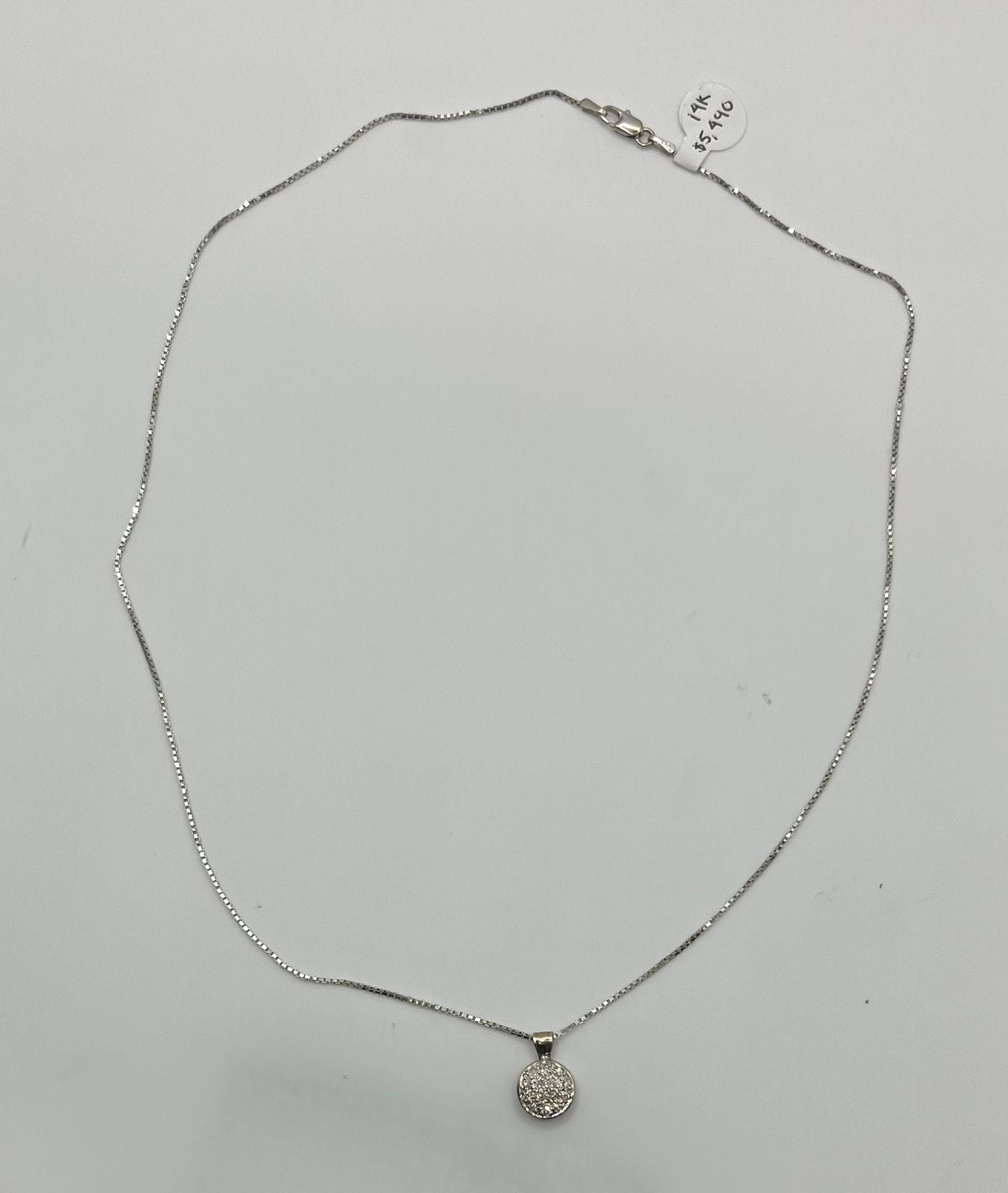 CADENA DE ORO BCO 14K TIPO CUBITOS CON DIJE SINTETICO 2.5 GR 23.5 CM