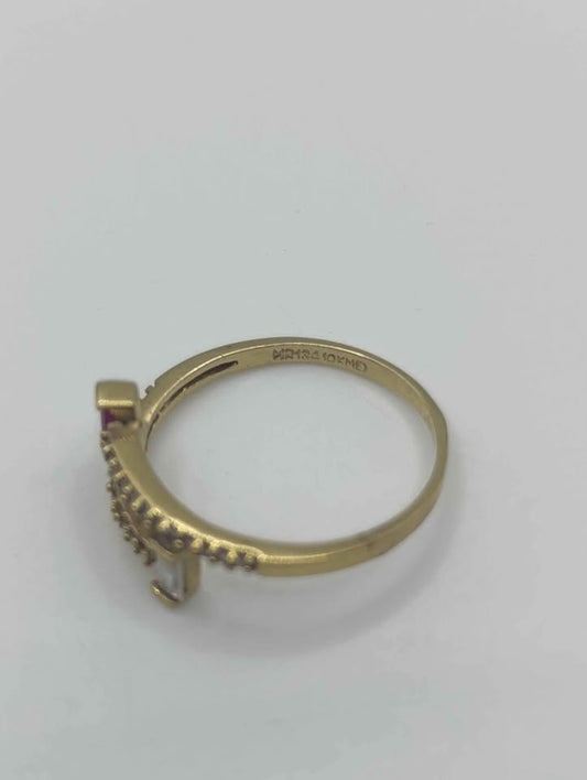 Anillo con piedra roja y blanca oro 10k pesa 1.6g #6