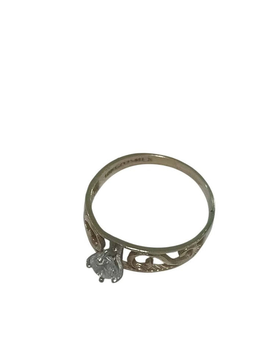 Oro anillo piedra blanca 10k 1.1g