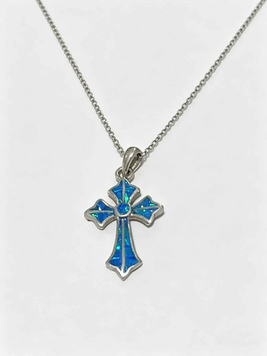 ✨ Plata Cruz con Piedra Sintética Azul .925 – 3.5 g ✨