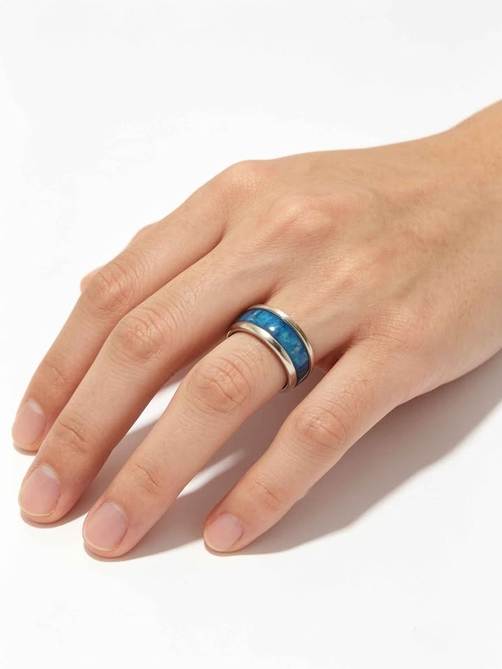 ✨ Plata Argolla con Piedra Sintética Azul .925 – 5.7 g ✨