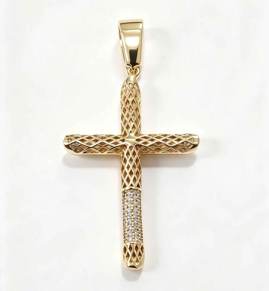 Oro dije cruz con sint. 5.5cm de largo 10k 3.4g