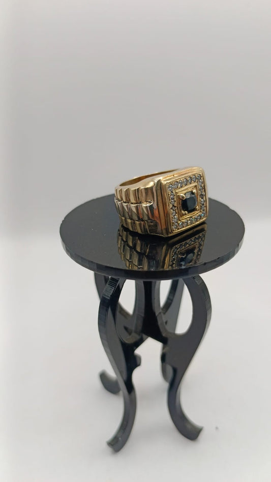 Anillo de ORO con sirconias y piedra negra 10k peso 17.1gr, usado