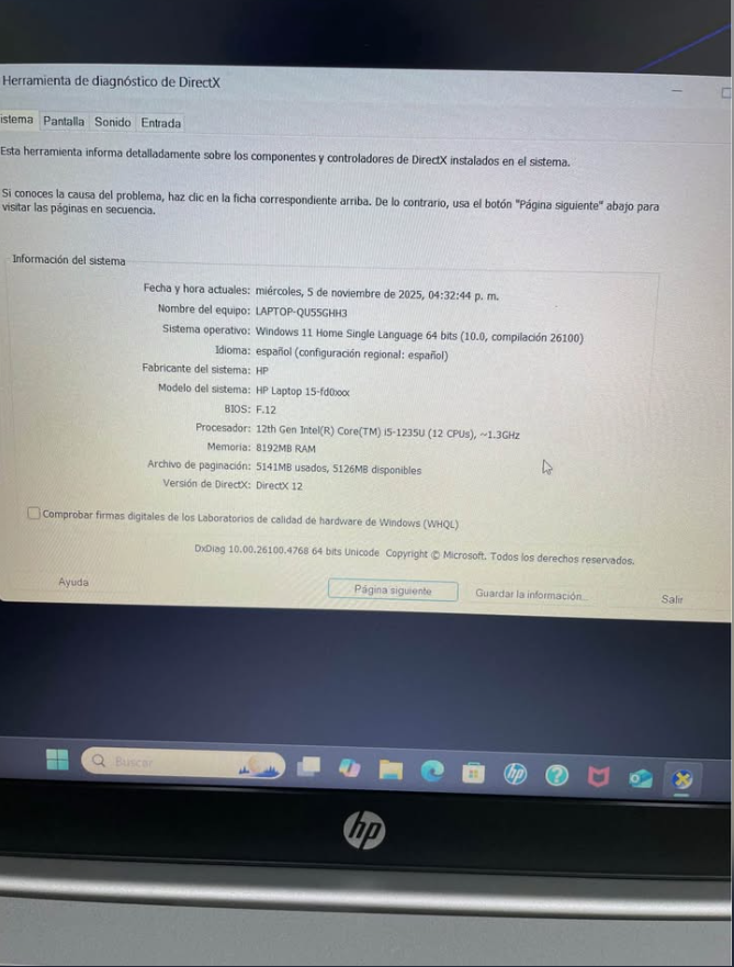 Laptop HP 475 gb SSD 8 ram Intel core i5 12 gen