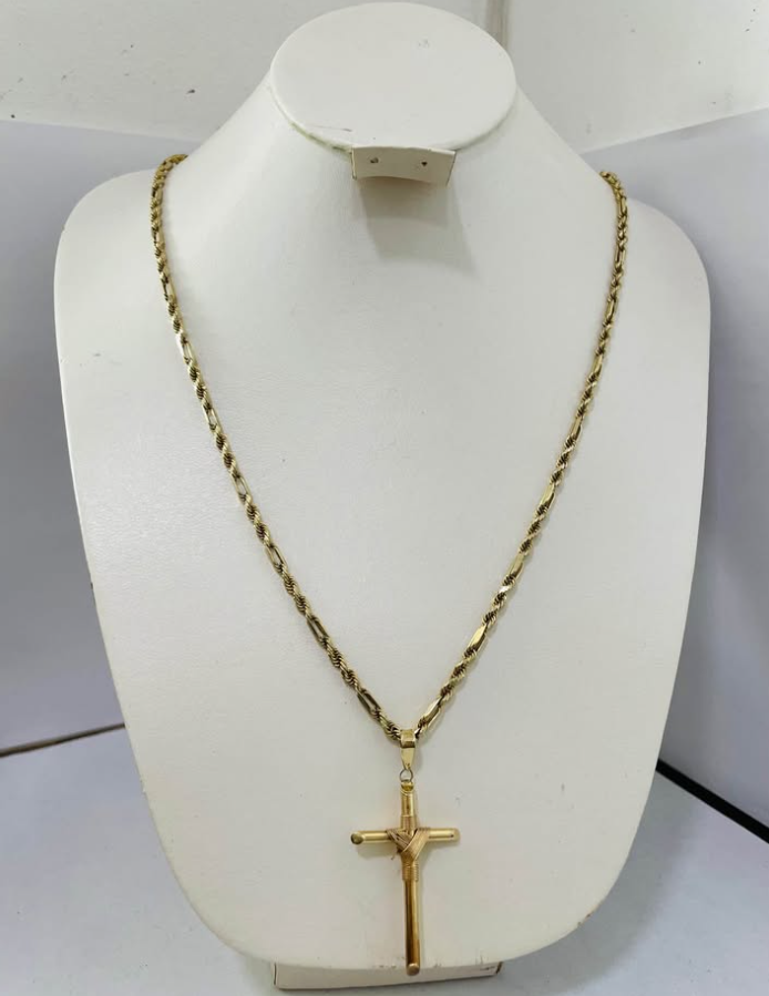 Cadena Torzal con Dije de Cruz – Oro 10K | 9.9 g | 66 cm