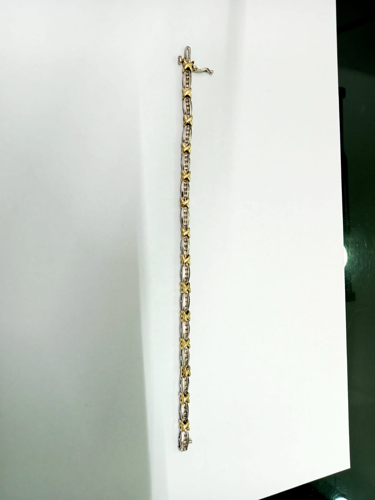 Pulsera de Oro Blanco y Amarillo de Tejido Especial 14k