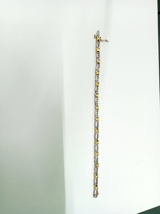 Pulsera de Oro Blanco y Amarillo de Tejido Especial 14k