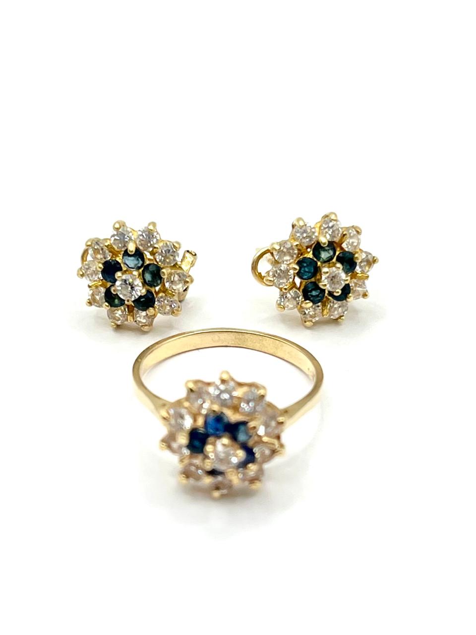 Set de Oro Anillo y Aretes con Diseño Floral — 10k | 5.9gr | #7