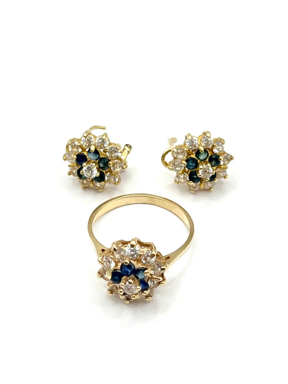 Set de Oro Anillo y Aretes con Diseño Floral — 10k | 5.9gr | #7