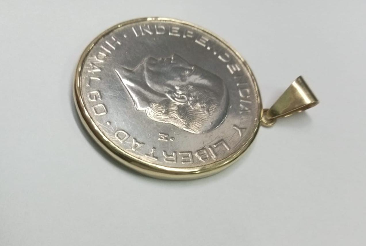 Moneda de 10 Pesos de Hidalgo en Plata con Incrustación de Oro de 14k