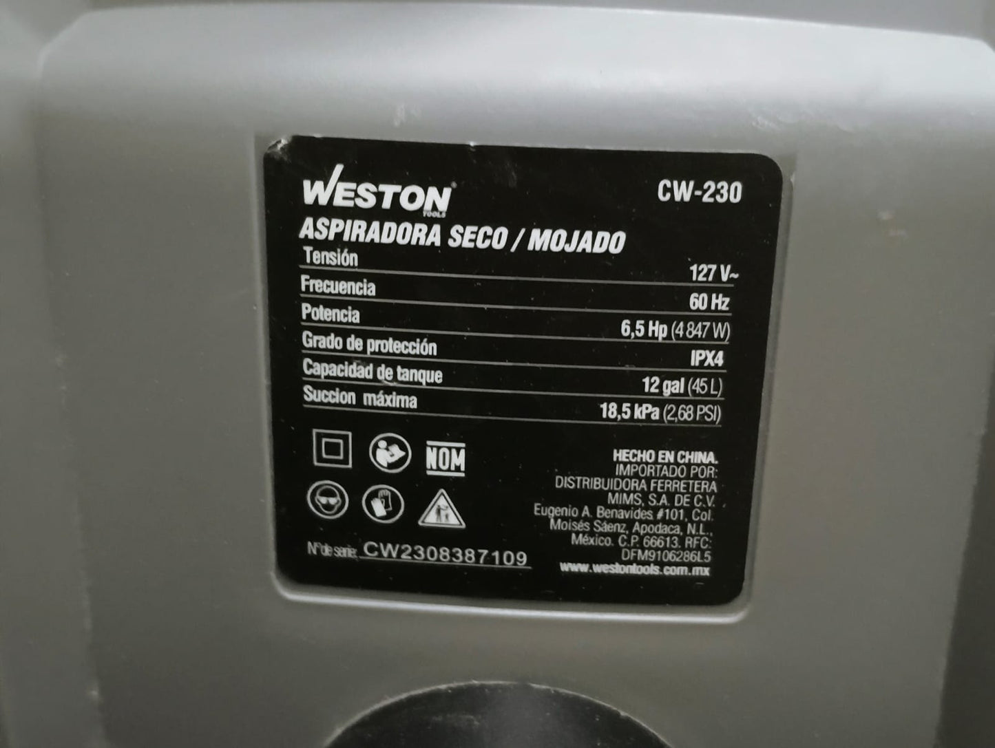 Aspiradora 16 galones WESTON cw-230, usado
