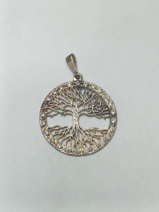 Dije de Plata Redondo con Árbol de la Vida y Pedrería