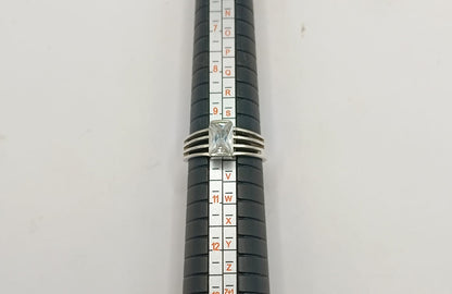 Anillo 4 aros con sintetico PLATA 925 peso 4.8gr, usado