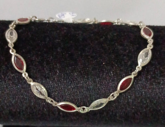 Pulsera eslabon ovalo rojo PLATA 925 peso 3.7gr, usado