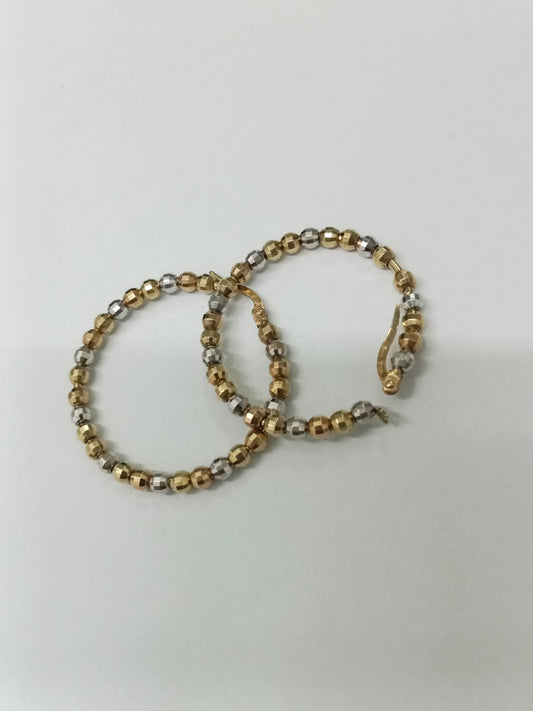 par arracadas de oro 10k - diseño bolitas 3 tonos