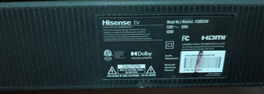 Pantalla Smart tv HISENSE 43 pulgadas con control, usado