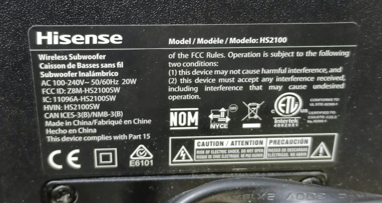 Barra de sonido HISENSE hs2100, usado