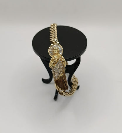 Pulsera con dije de san judas ORO 10k peso 13gr, usado