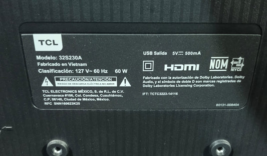 Pantalla TCL 32 pulgadas con control, usado