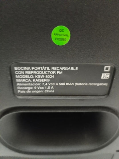 Bocina KAISER kw-8024 recargable, usado
