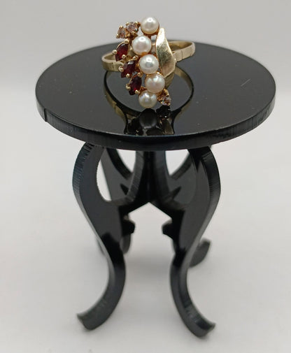 Juego de anillo y aretes con perlas y sirconias ORO 10k peso 6.6gr, usado