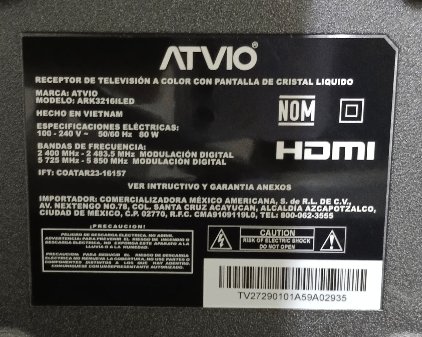 Smart tv 32 pulgadas ATVIO con control, usado