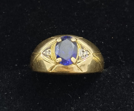 Anillo de ORO con piedra azul 14k peso 5.4gr, usado