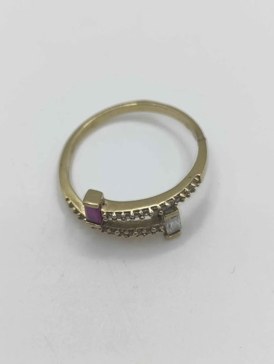Anillo con piedra roja y blanca oro 10k pesa 1.6g #6