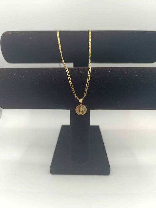 Cadena tejido 1*1 con dije religioso de oro 10k 7.8 gr 29 cm abrochada