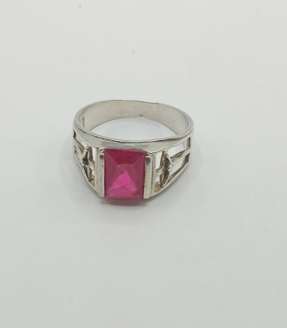 Anillo sintetico rojo PLATA 925 peso 4gr, usado