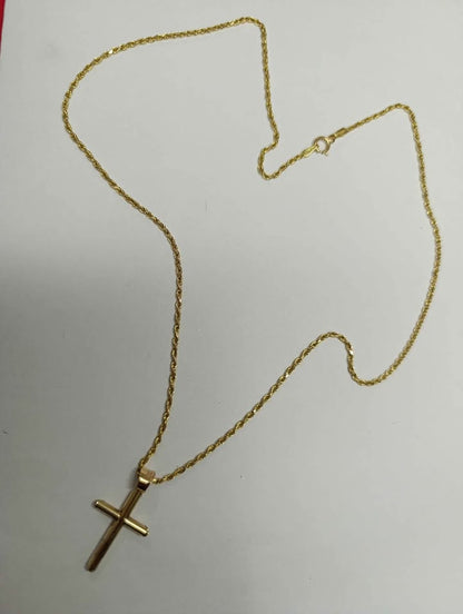 Oro Cadena tejido torzal y dije de cruz 10k peso 5.5gr usada