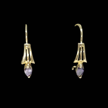 Oro par Aretes piedra morada 10k 1.3g