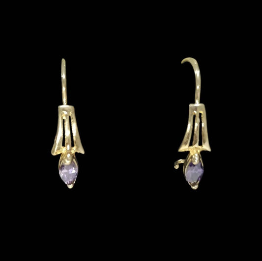 Oro par Aretes piedra morada 10k 1.4g