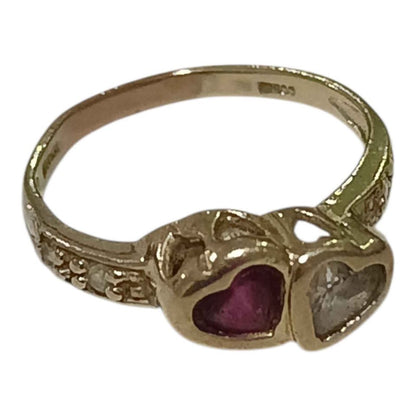 Oro anillo dos corazones 10k 1.9g