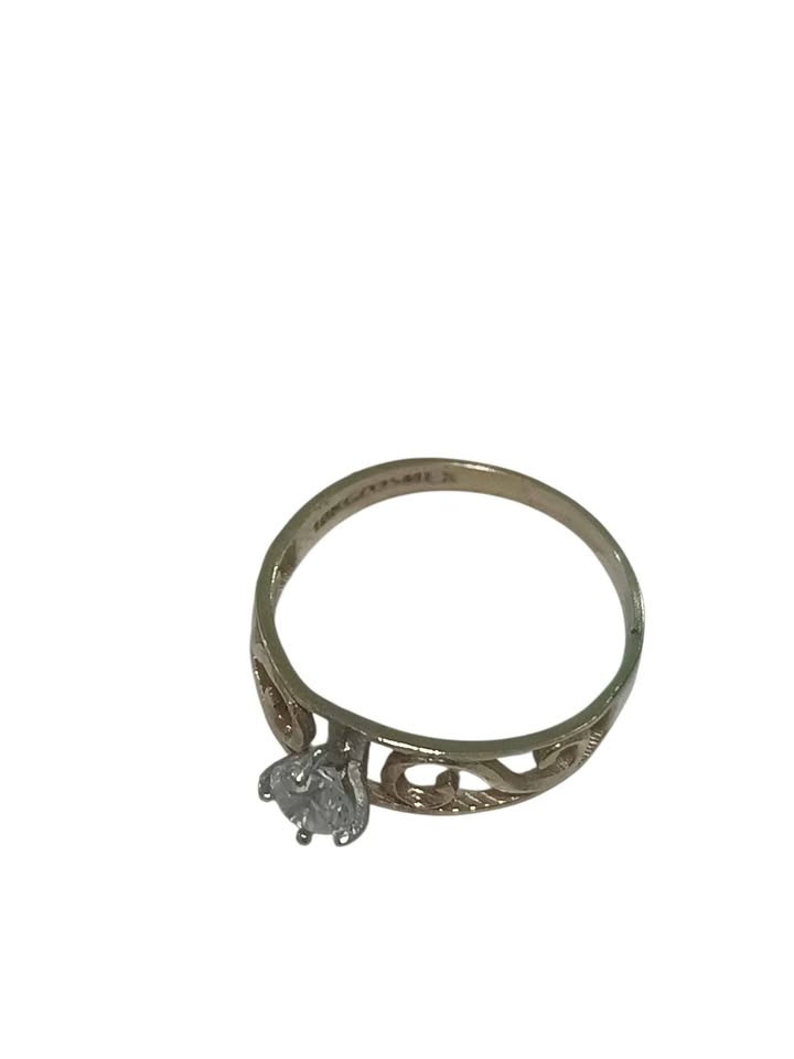 Oro anillo piedra blanca 10k 1.1g