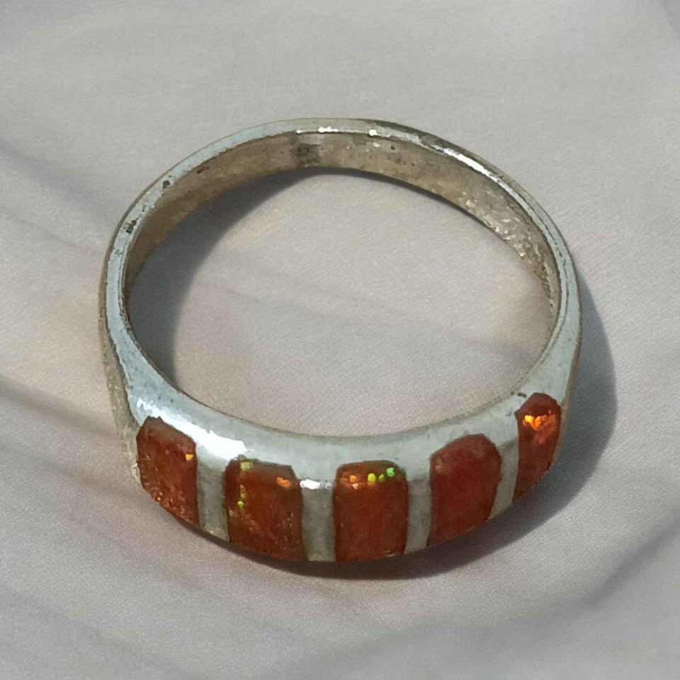 Plata anillo cuadros anaranjados .925 3.9g