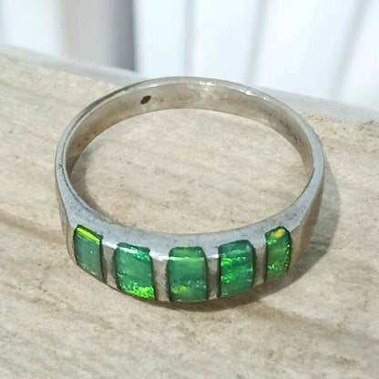 Plata anillo cuadros verdes .925 4.3g