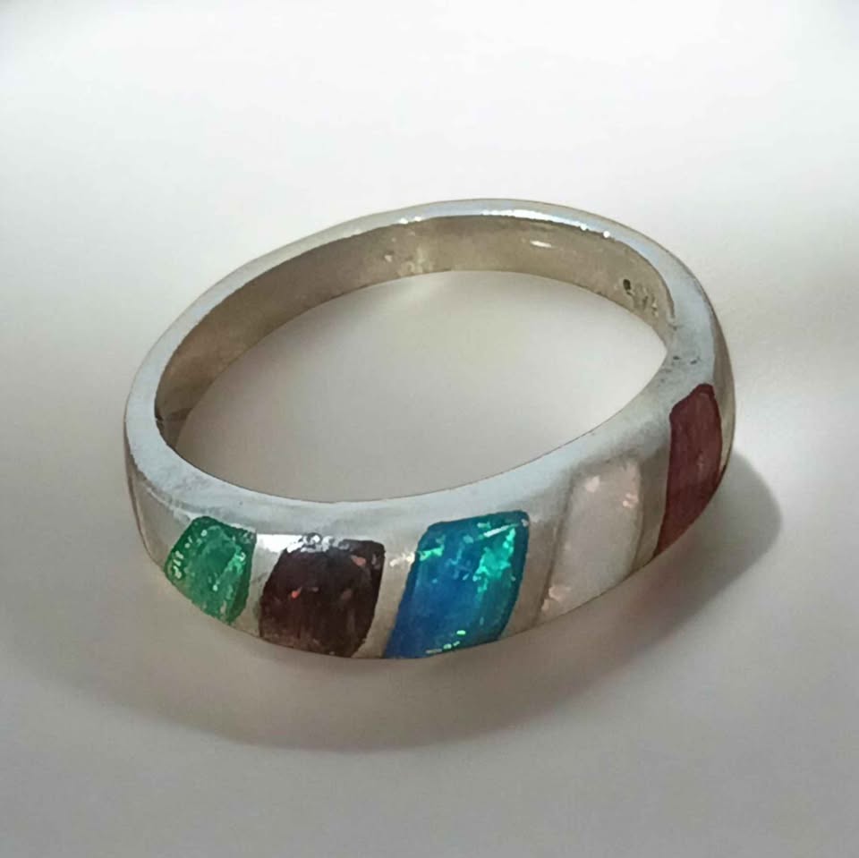 Plata anillo grecas colores .925 3.6g