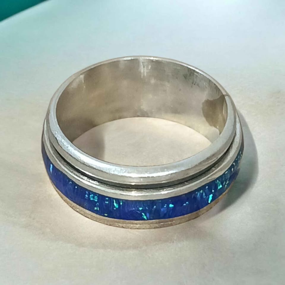 Plata anillo linea azul.925 7.3g