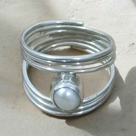 Plata anillo doble perla en medio.925 4g