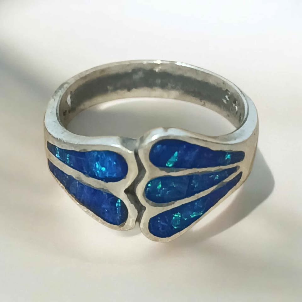 Plata anillo ondas azules .925 4.9g