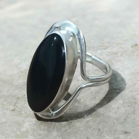 Plata anillo piedra negra ovalada.925 3.2g