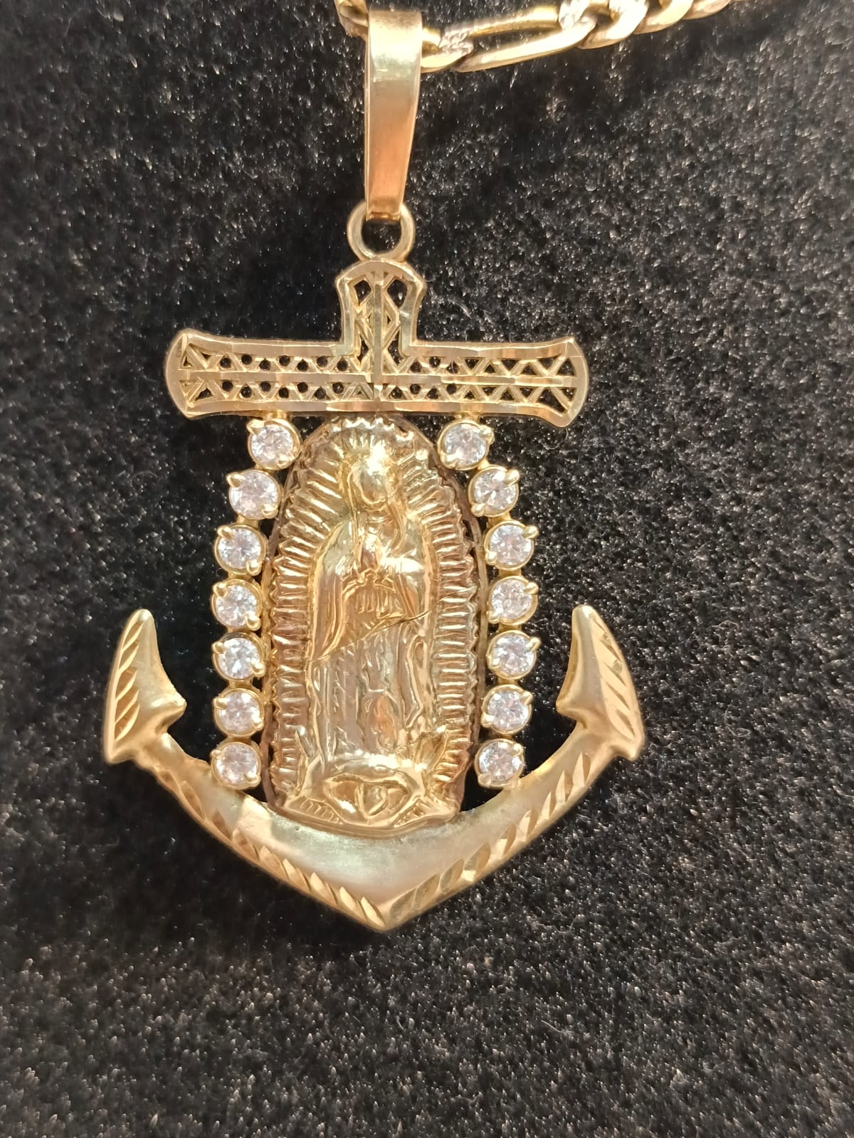 ✨ Cadena 3x1 de Oro 14K con Dije de Virgen y Ancla – Peso 24.5 g ✨
