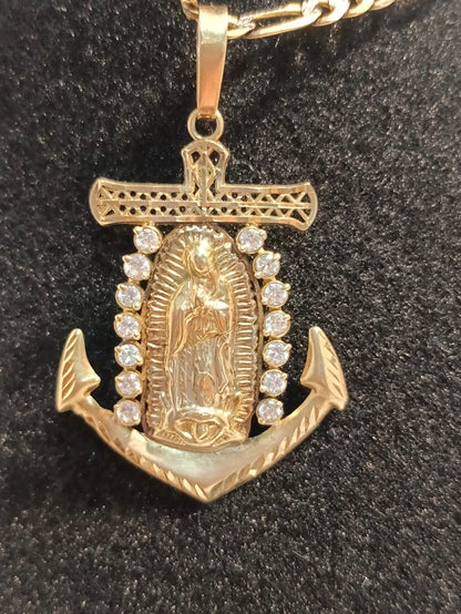 ✨ Cadena 3x1 de Oro 14K con Dije de Virgen y Ancla – Peso 24.5 g ✨
