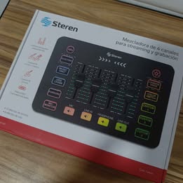 MEZCLADORA STEREN 4 CANALES EN CAJA CON CABLE DE ENERGIA