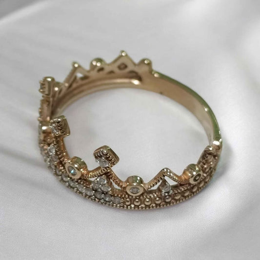 Oro anillo corona piedras 10k 3g